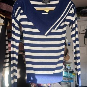 Vintage Nautical Striped Blue and White Sweater